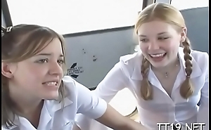 Diminutive titted schoolgirl gives wet blowjob and rides dick